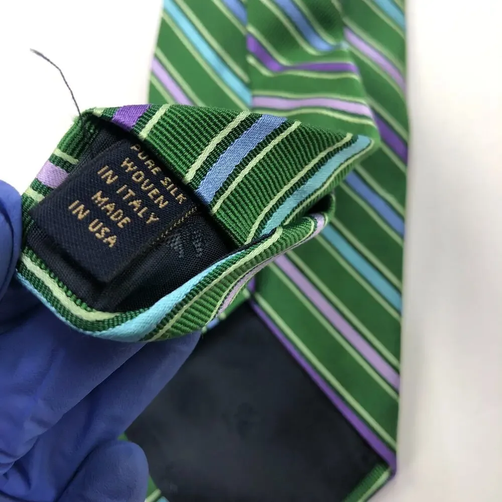 Brooks Brothers Makers 100% Silk Neck Tie Men’s Striped Green 60 Inch By 3.5